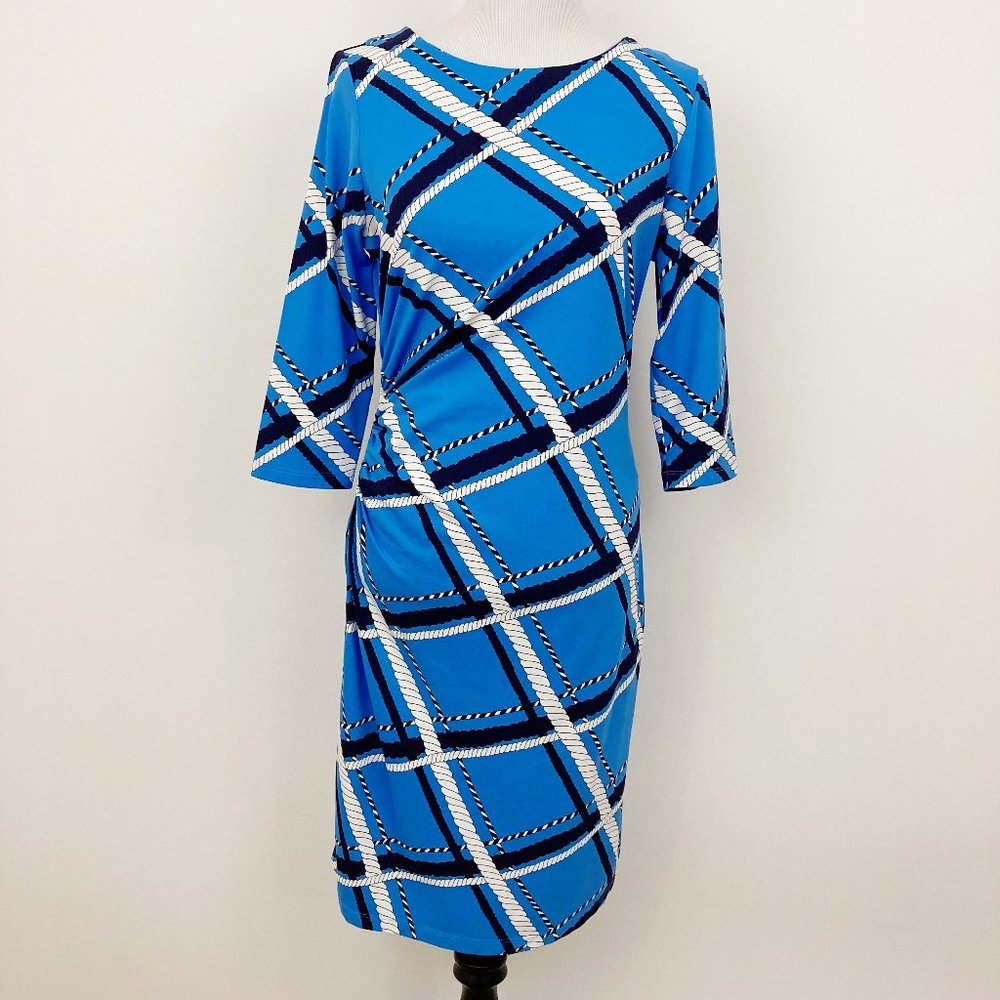 J. McLaughlin Blue and White Geometric Dress
